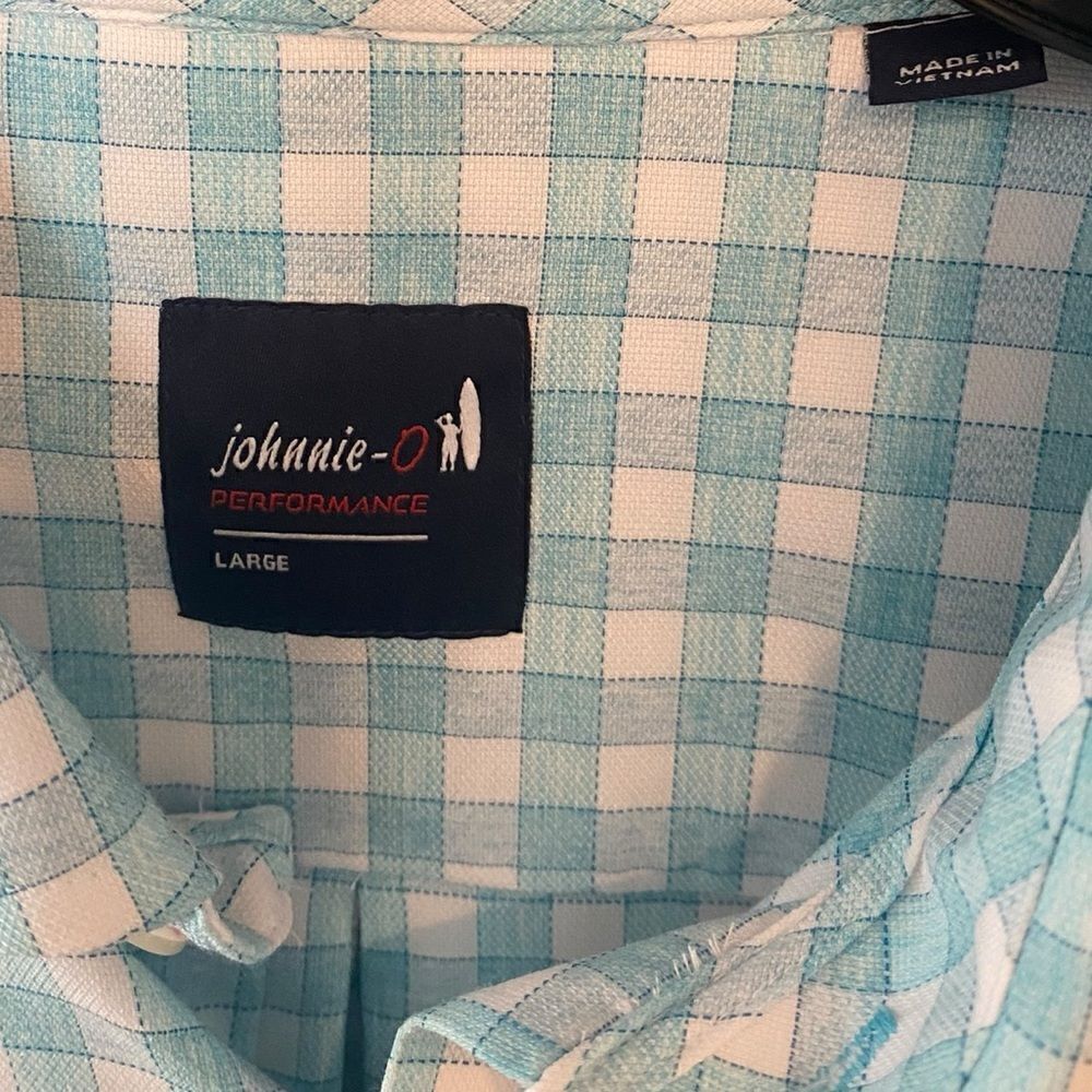 Johnnie-O Sz L Men’s Turquoise Allworth PREP-FORMANCE Check Button-Up Shirt - Picture 4 of 6